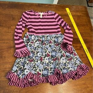 Matilda Jane Striped Floral Dress with Ruffles purple blue size 8